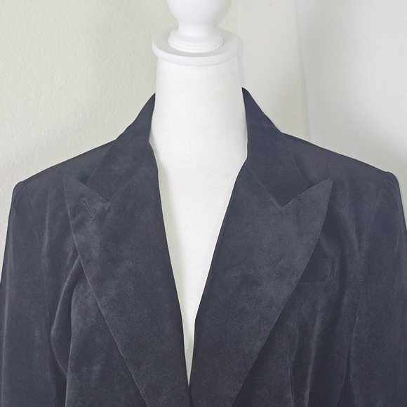 Norma Kamali Black Velvet Blazer Jacket Size 16 – Soft Stretch Corduroy Look - Picture 2 of 11